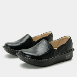 Shoes Debra Black Embossed Rose Shoe